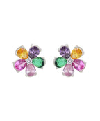 Damani Jewels Swarovski Crystal Multicolor Floral Stud Earrings | Rainbow Flower Designer Earrings for Women