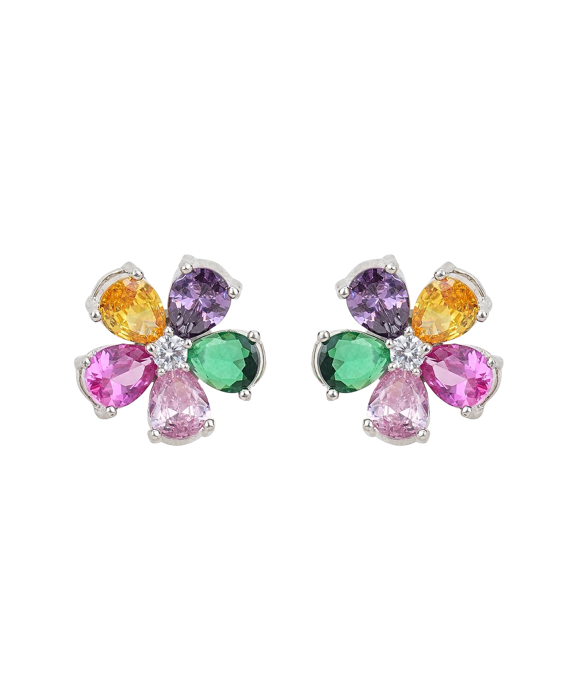 Damani Jewels Swarovski Crystal Multicolor Floral Stud Earrings | Rainbow Flower Designer Earrings for Women