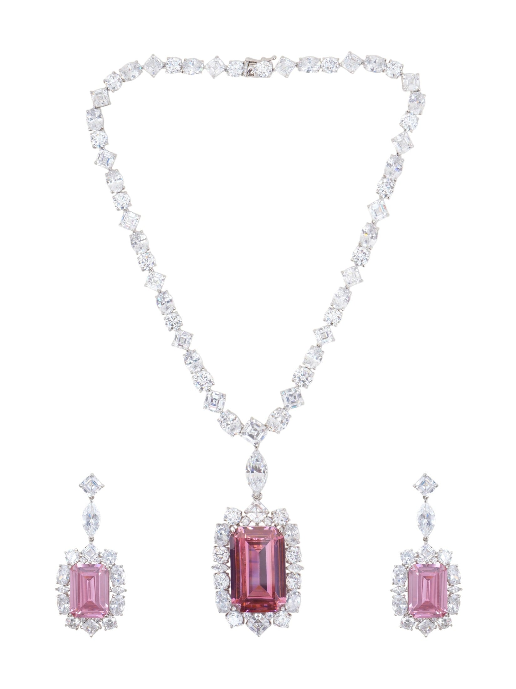Swarovski Crystal Pink Necklace Set with Earrings by Damani Jewels