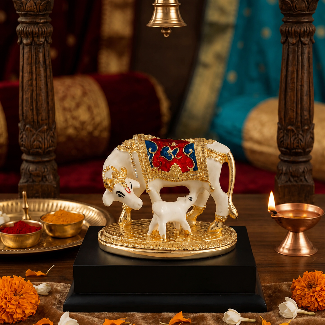 Kamdhenu Cow & Calf Idol – Traditional Vastu Home Decor Showpiece | Damani Jewels