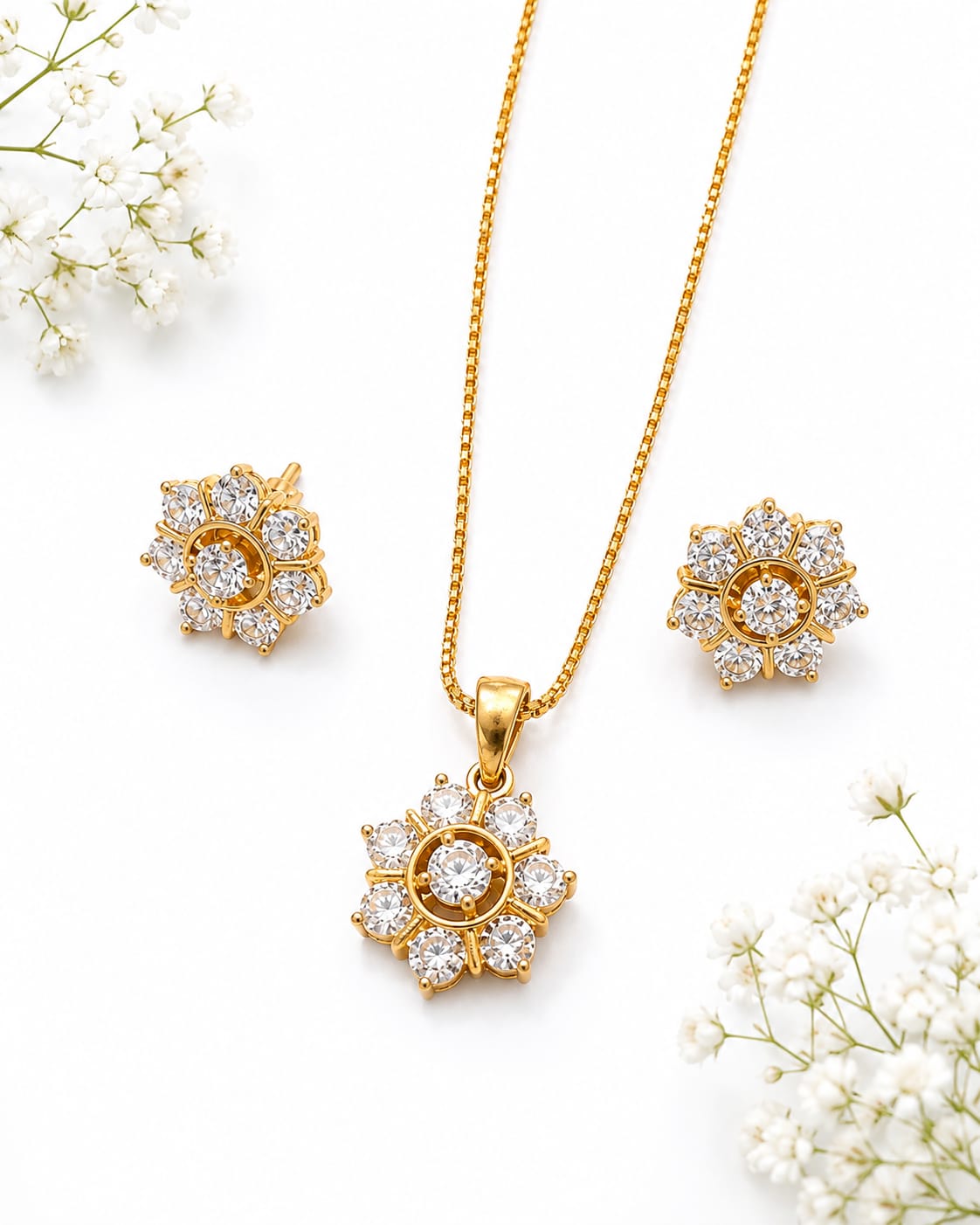 Damani Jewels Gold Plated Floral American Diamond Pendant Set