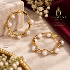 Pearl hoop earrings with gold finish for women by Damani Jewels