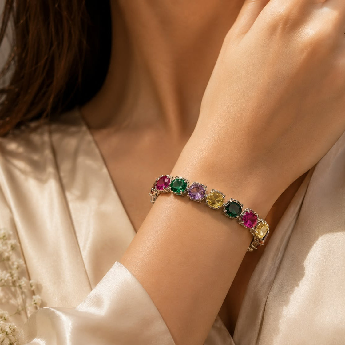 Damani Jewels Multicolor Oval Stone Bracelet for Women