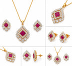 Gold Plated Ruby Red CZ Pendant with Matching Stud Earrings