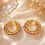 Ruby Red Stone Hoop Earrings for Women | Gold-Tone Statement Earrings