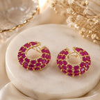 Ruby Red Stone Hoop Earrings for Women | Gold-Tone Statement Earrings