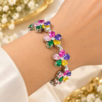 Elegant floral crystal bracelet with vibrant gemstone-style stones for women