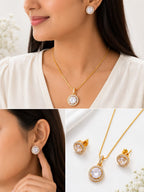 Brilliant Round CZ Pendant Set with Gold Finish by Damani Jewels