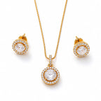 Designer Round American Diamond Pendant Necklace with Stud Earrings