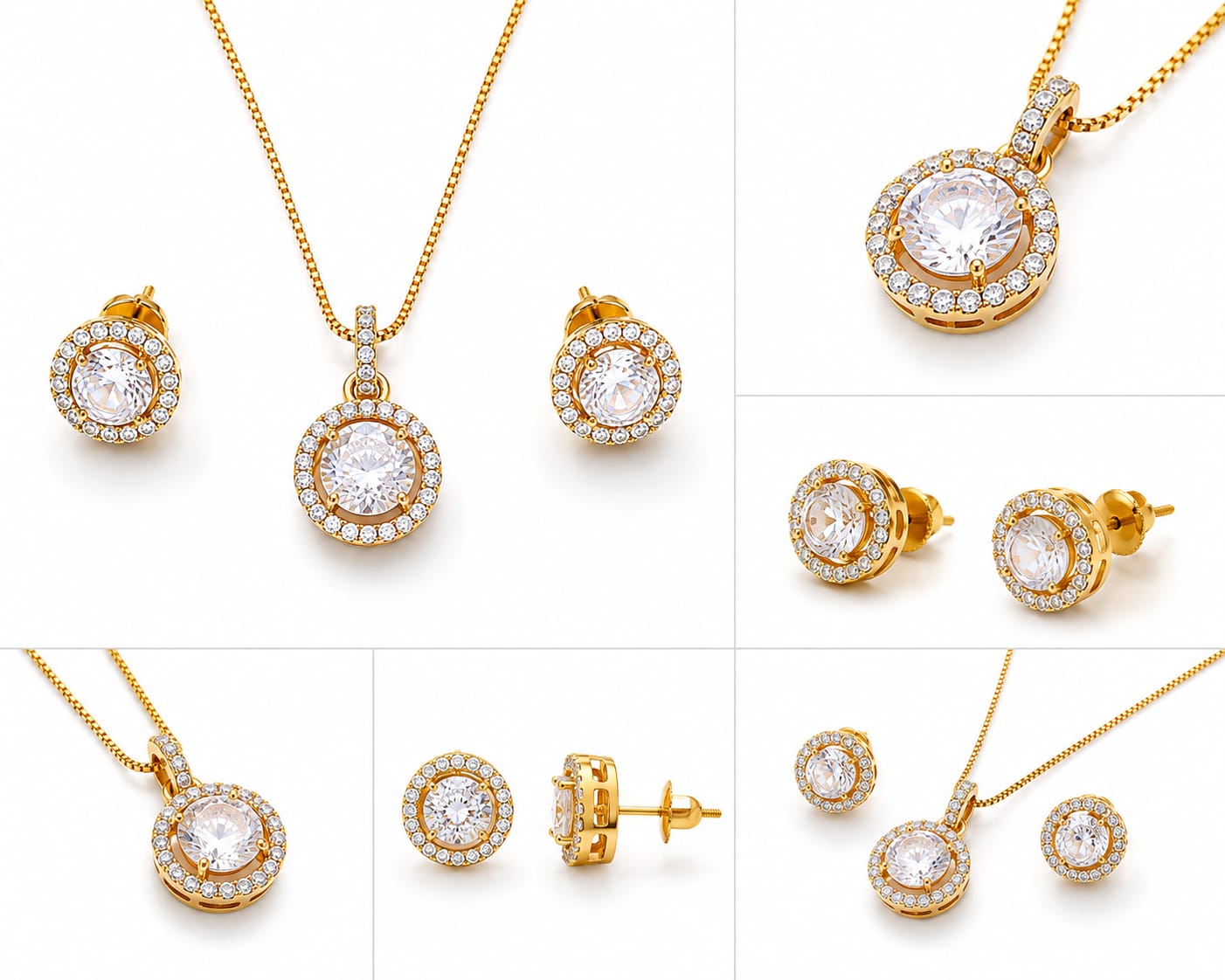 Premium Gold Plated Round CZ Pendant Set for Women – Damani Jewels