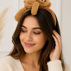 Teddy Bear Headband Combo Set – 2 Piece Plush Cute Hair Bands for Girls & Women