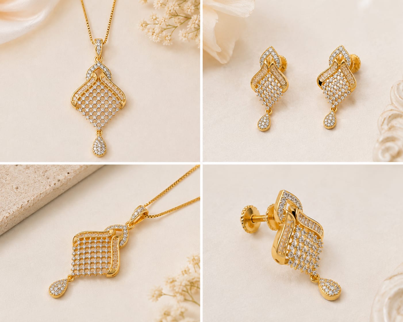Premium Gold Plated American Diamond Jewellery Set by Damani Jewels
