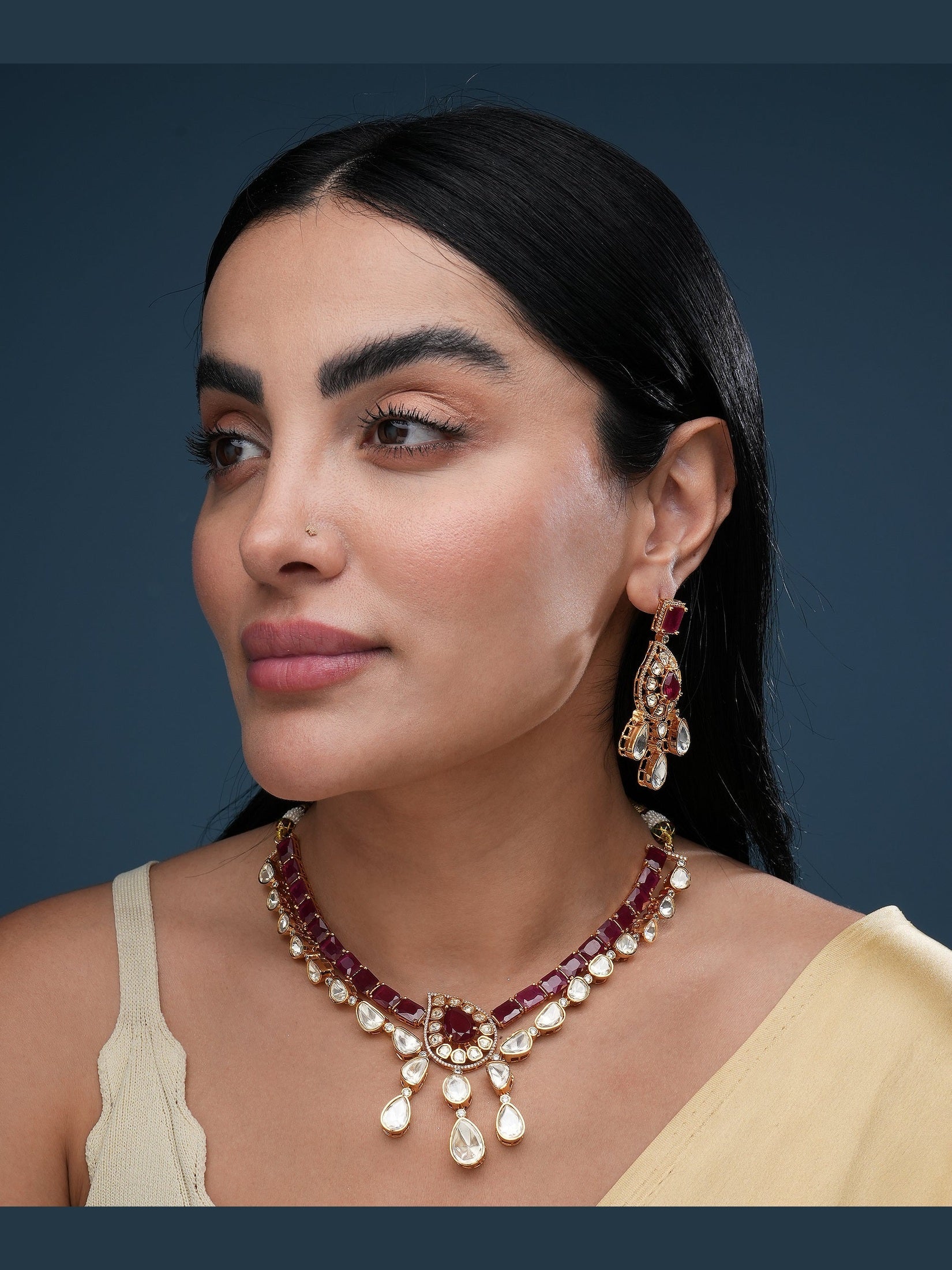 Ruby Red Stone Kundan Necklace Set with Earrings for Women | Traditional Bridal Jewelry