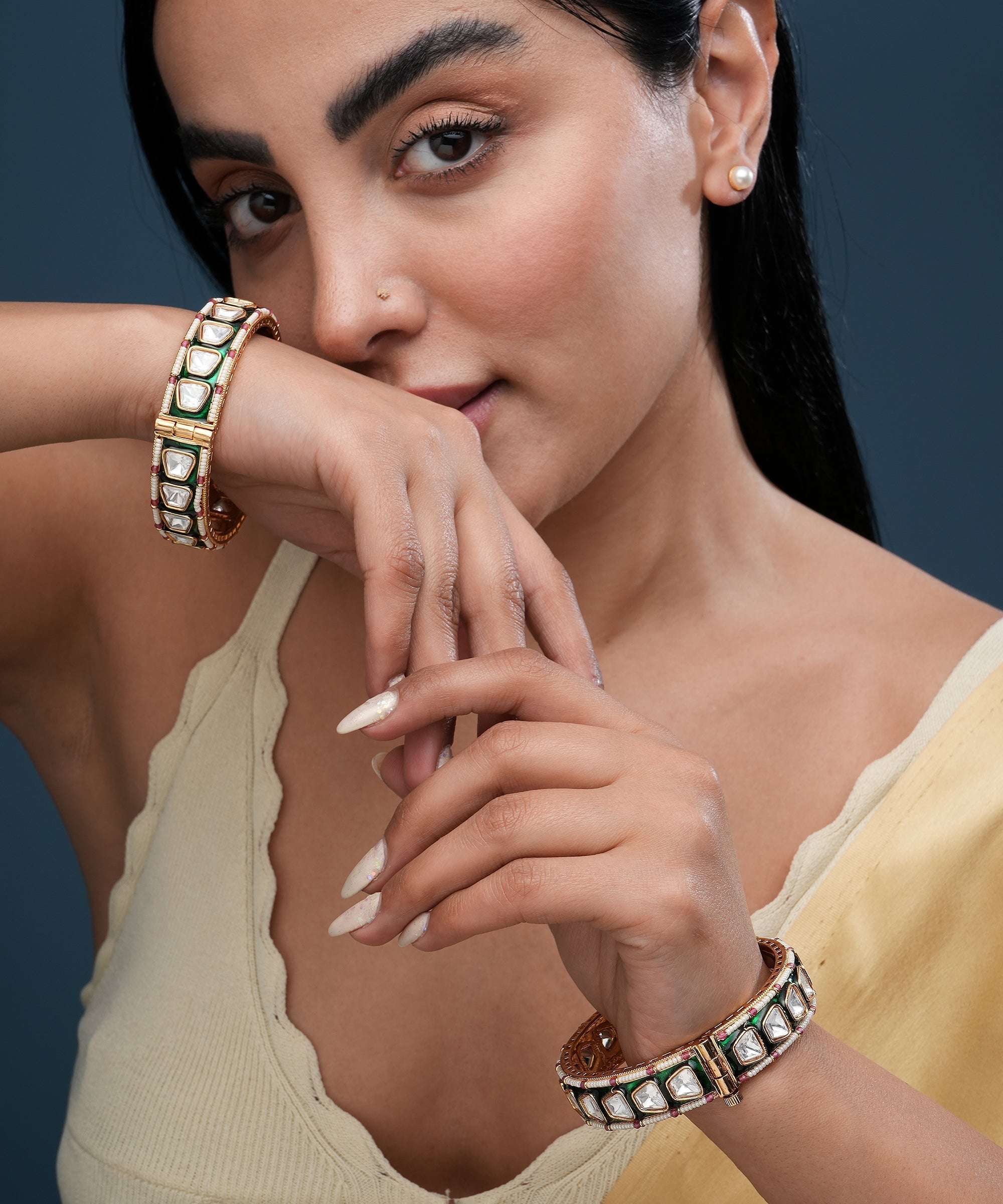 Green Meenakari Gold Plated Kada Set