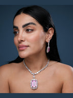 Swarovski Crystal Pink Necklace Set Front View