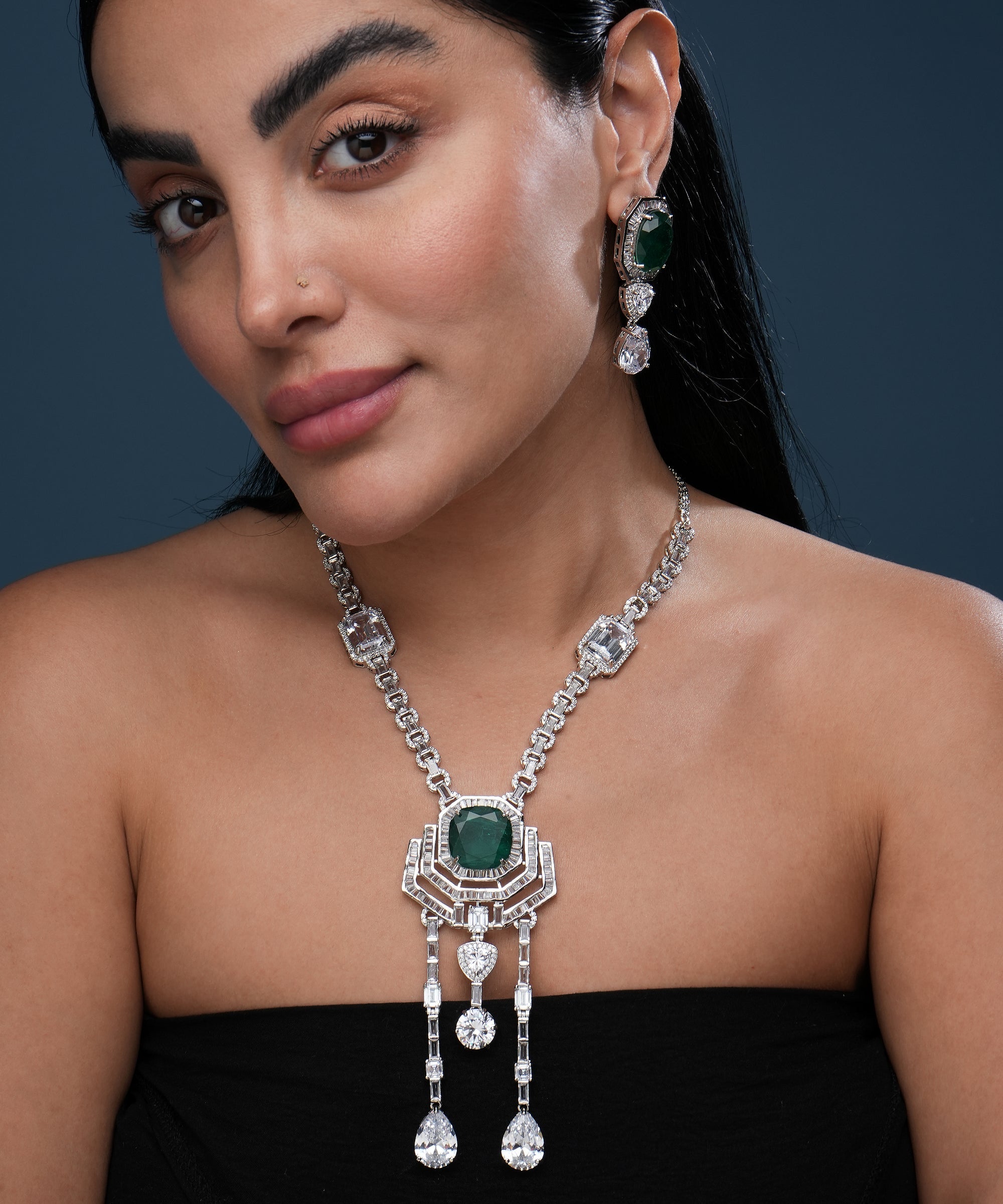 Swarovski Crystal Emerald Necklace Set Front View