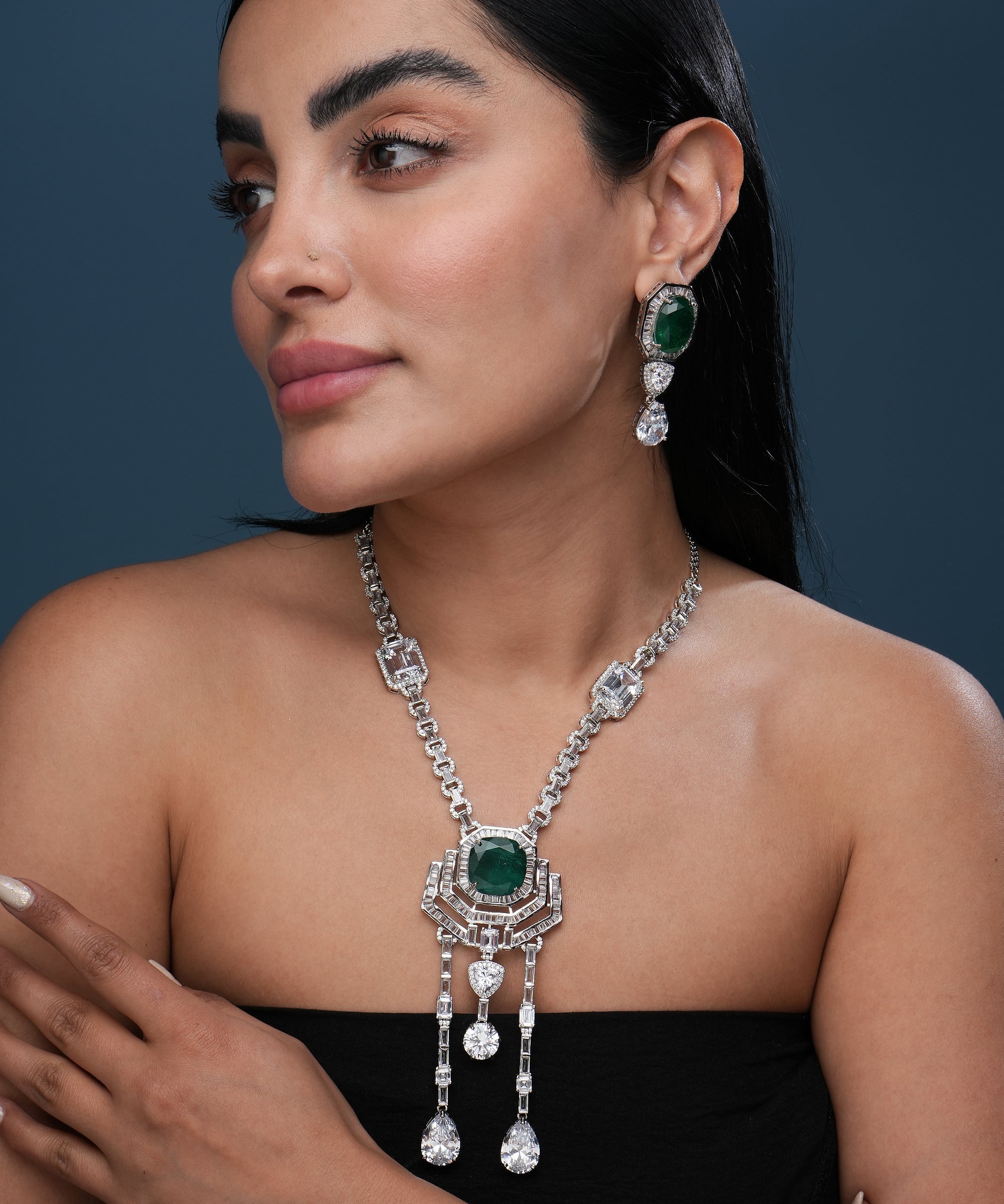 Luxury Silver Tone Necklace with Earrings