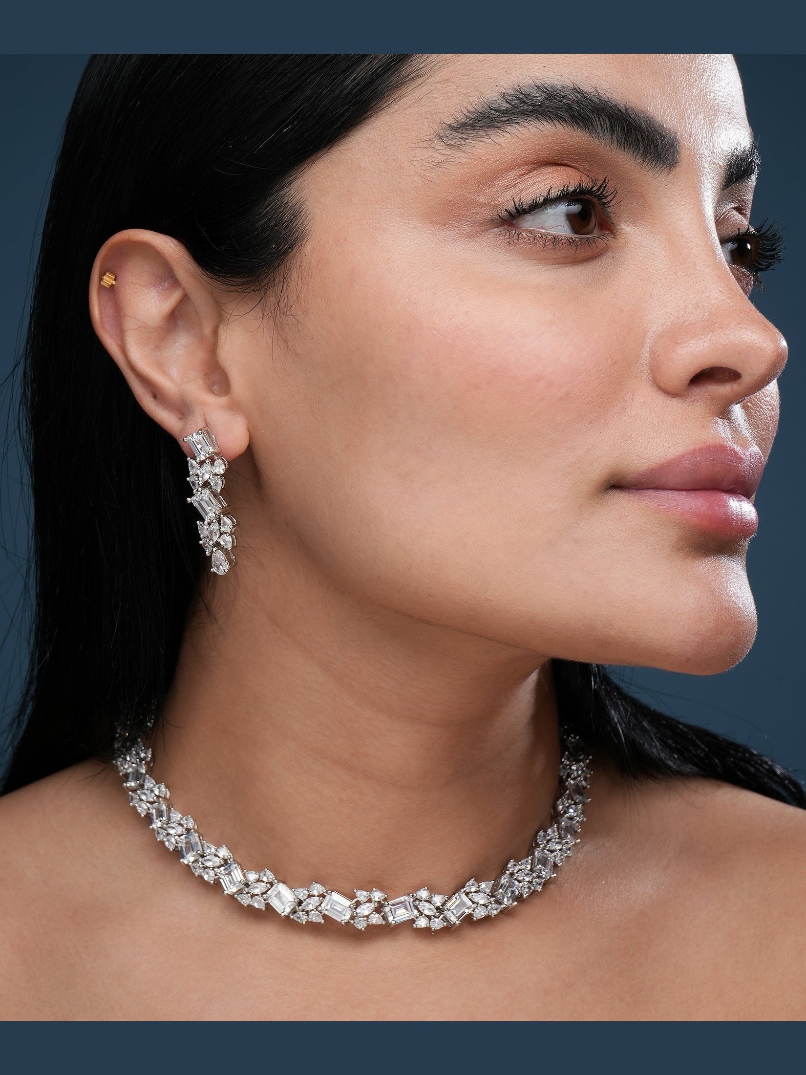 Luxury Silver Tone Necklace with Earrings
