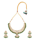 Traditional Kundan Choker Necklace Set with Green Beads & Earrings for Women | Bridal Ethnic Jewelry