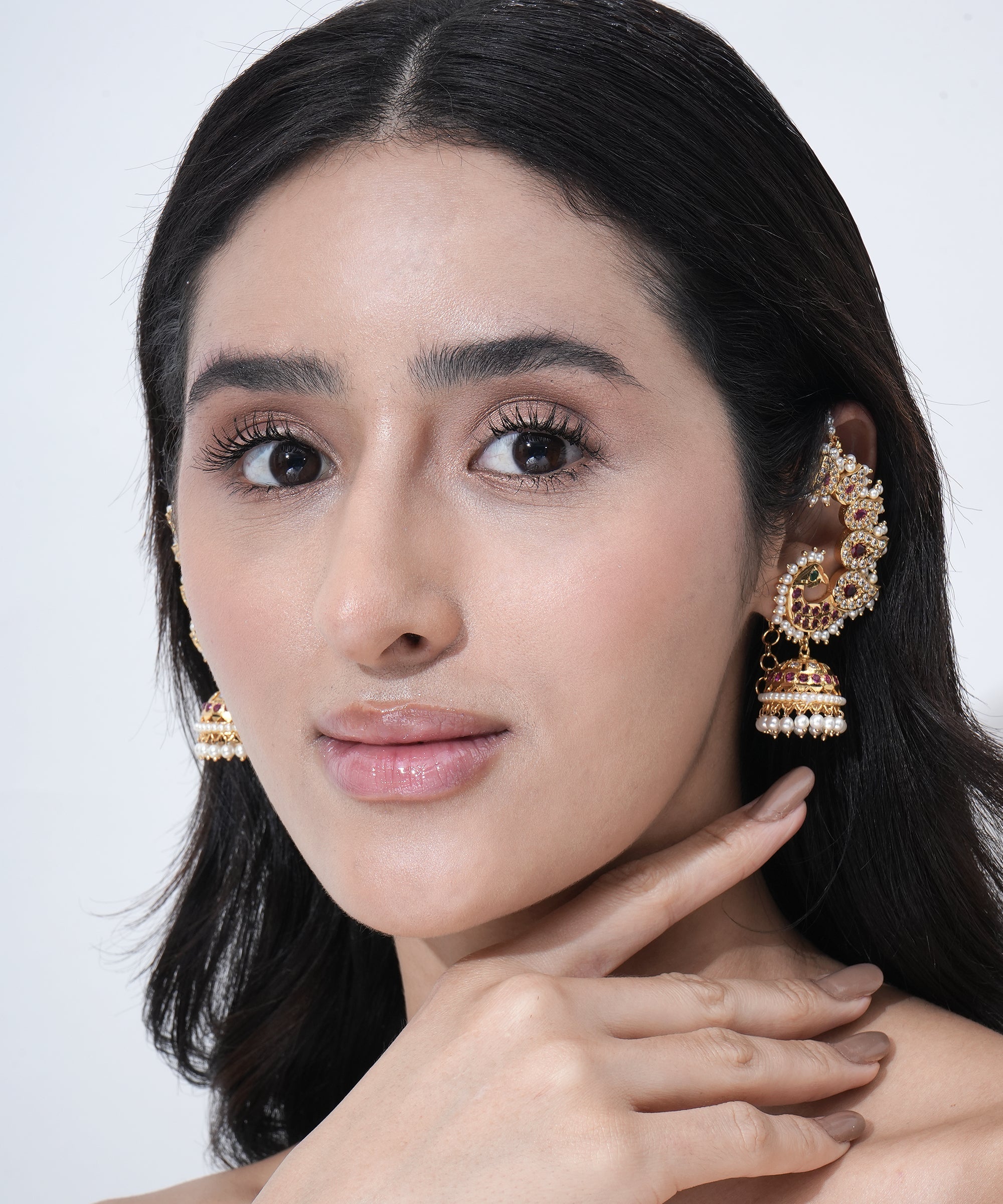 Damani Jewels Traditional Peacock Jhumka Earrings with Pearls, Pink Stones & CZ Diamond Work | Bridal Ethnic Earrings for Women