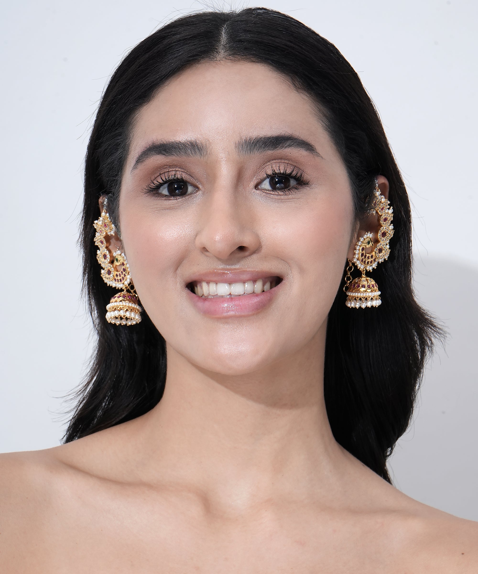 Damani Jewels Traditional Peacock Jhumka Earrings with Pearls, Pink Stones & CZ Diamond Work | Bridal Ethnic Earrings for Women