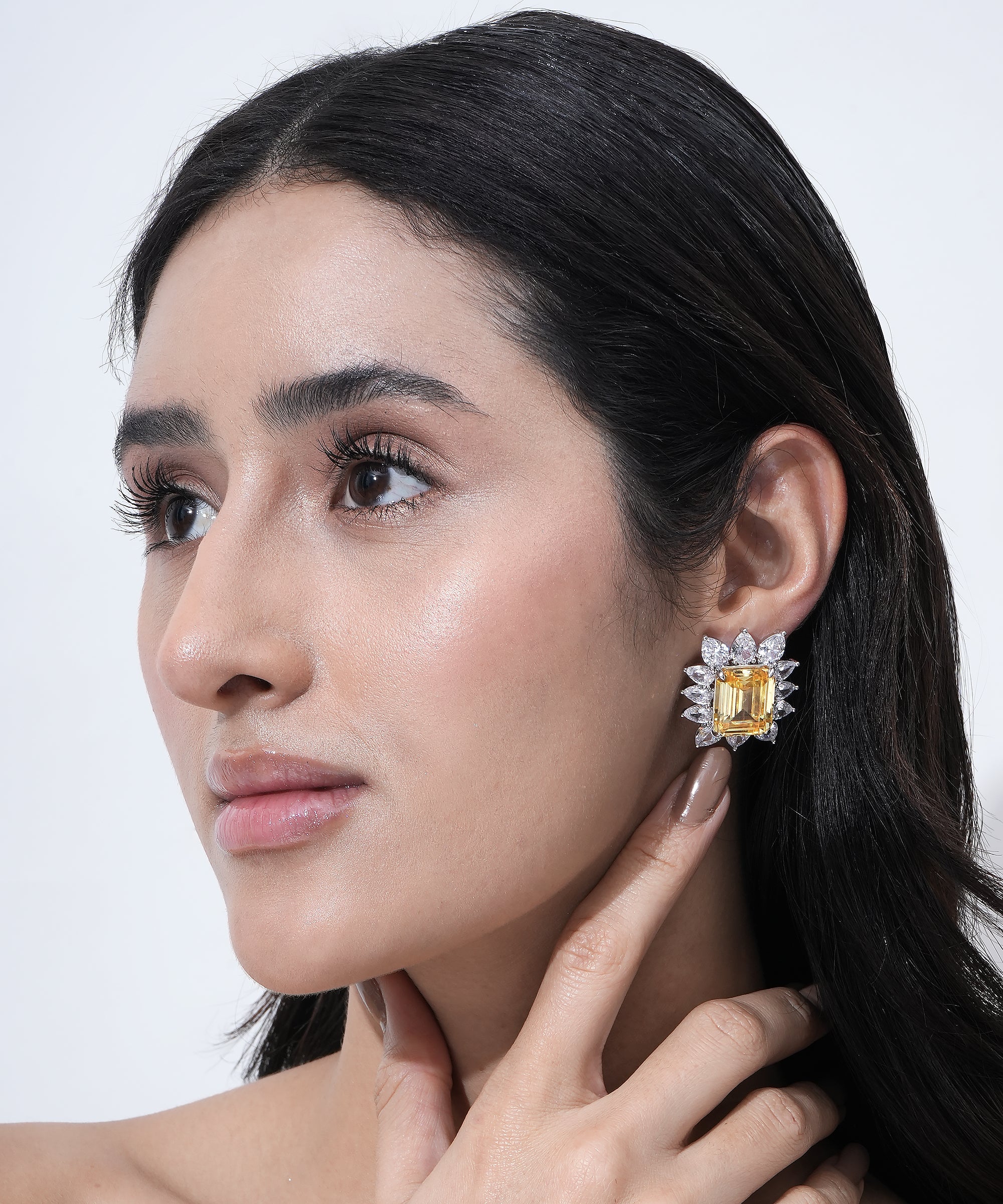 Designer Floral Stud Earrings with Swarovski Crystals for Women