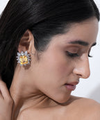 Luxury Swarovski Crystal Earrings with Yellow Center Stone