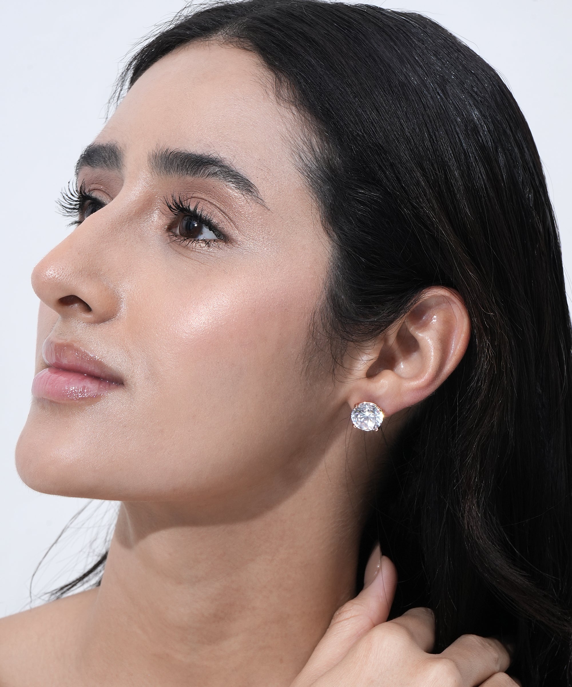 Unisex Diamond Golden Stud Earrings Round Cut | Daily Wear
