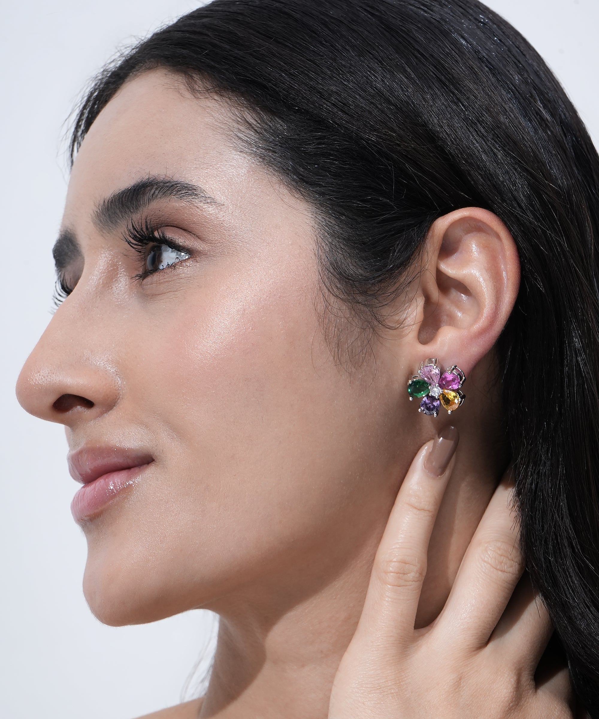 Damani Jewels Swarovski Crystal Multicolor Floral Stud Earrings | Rainbow Flower Designer Earrings for Women