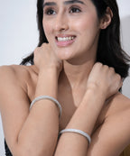 Damani Jewels Premium Crystal Studded Silver-Tone Bangles for Women | Elegant Party Wear 4 Bangle Set