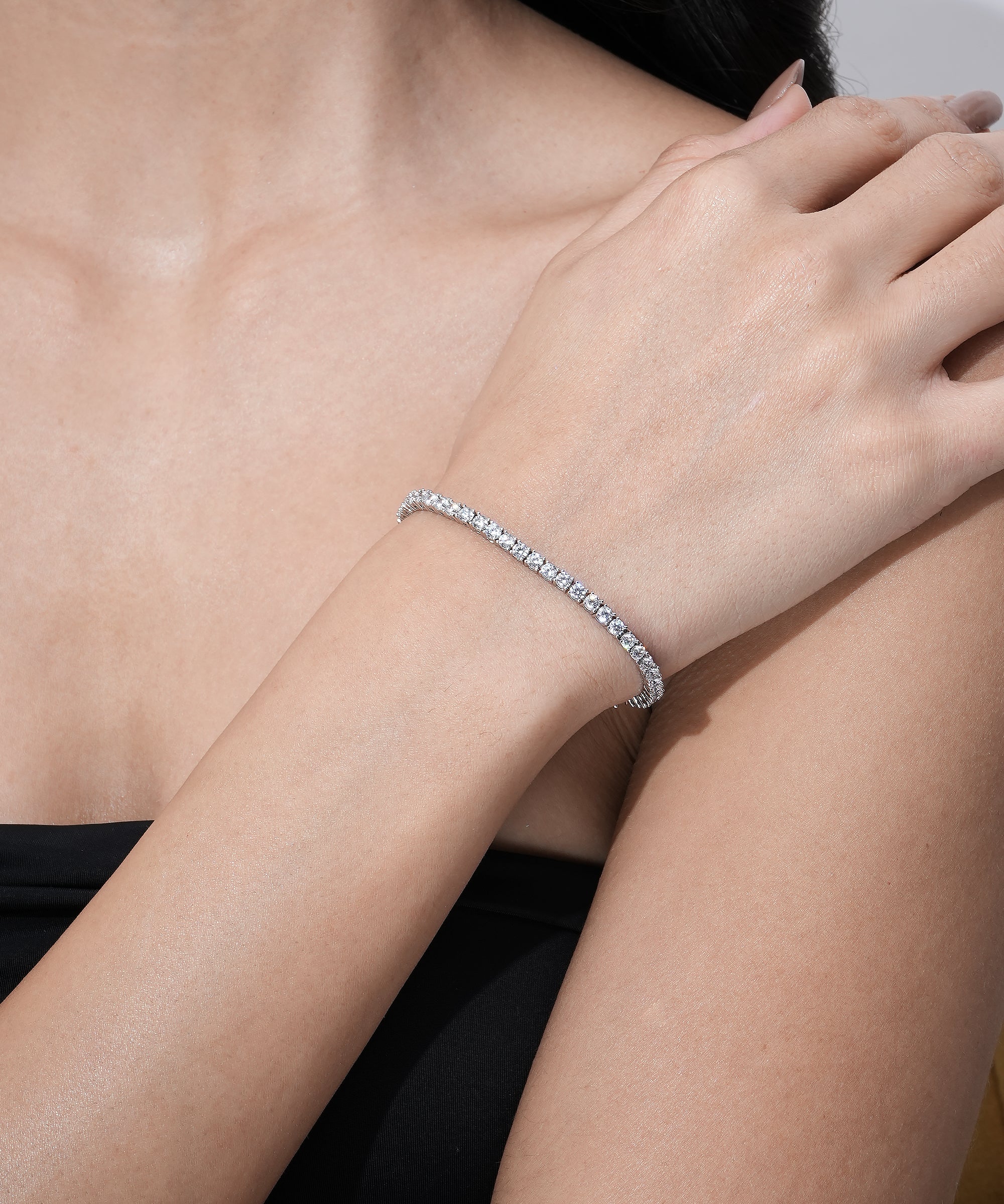 Damani Jewels American Diamond Tennis Bracelet for Women | Silver-Tone Statement Bracelet