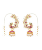 Damani Jewels Traditional Peacock Jhumka Earrings with Pearls, Pink Stones & CZ Diamond Work | Bridal Ethnic Earrings for Women