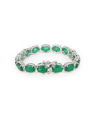 Damani Jewels Green Oval Stone Tennis Bracelet for Women | Silver-Tone Designer Statement Bracelet