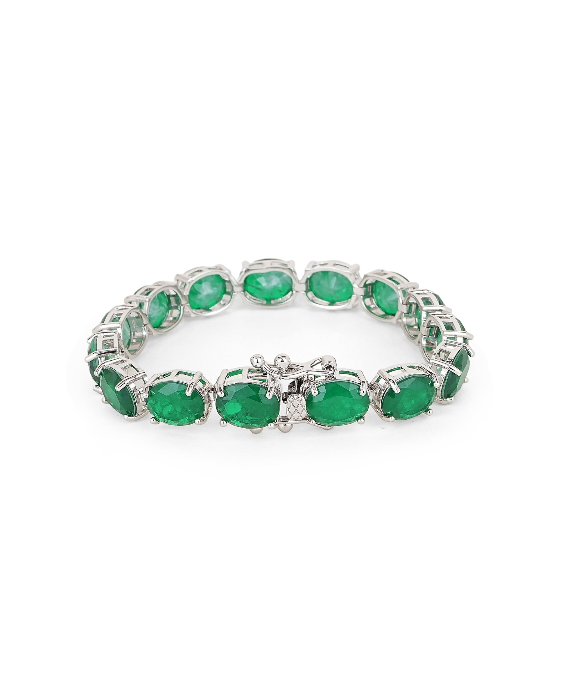 Damani Jewels Green Oval Stone Tennis Bracelet for Women | Silver-Tone Designer Statement Bracelet