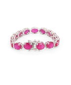 Damani Jewels Ruby Oval Stone Tennis Bracelet for Women | Silver-Tone Designer Statement Bracelet