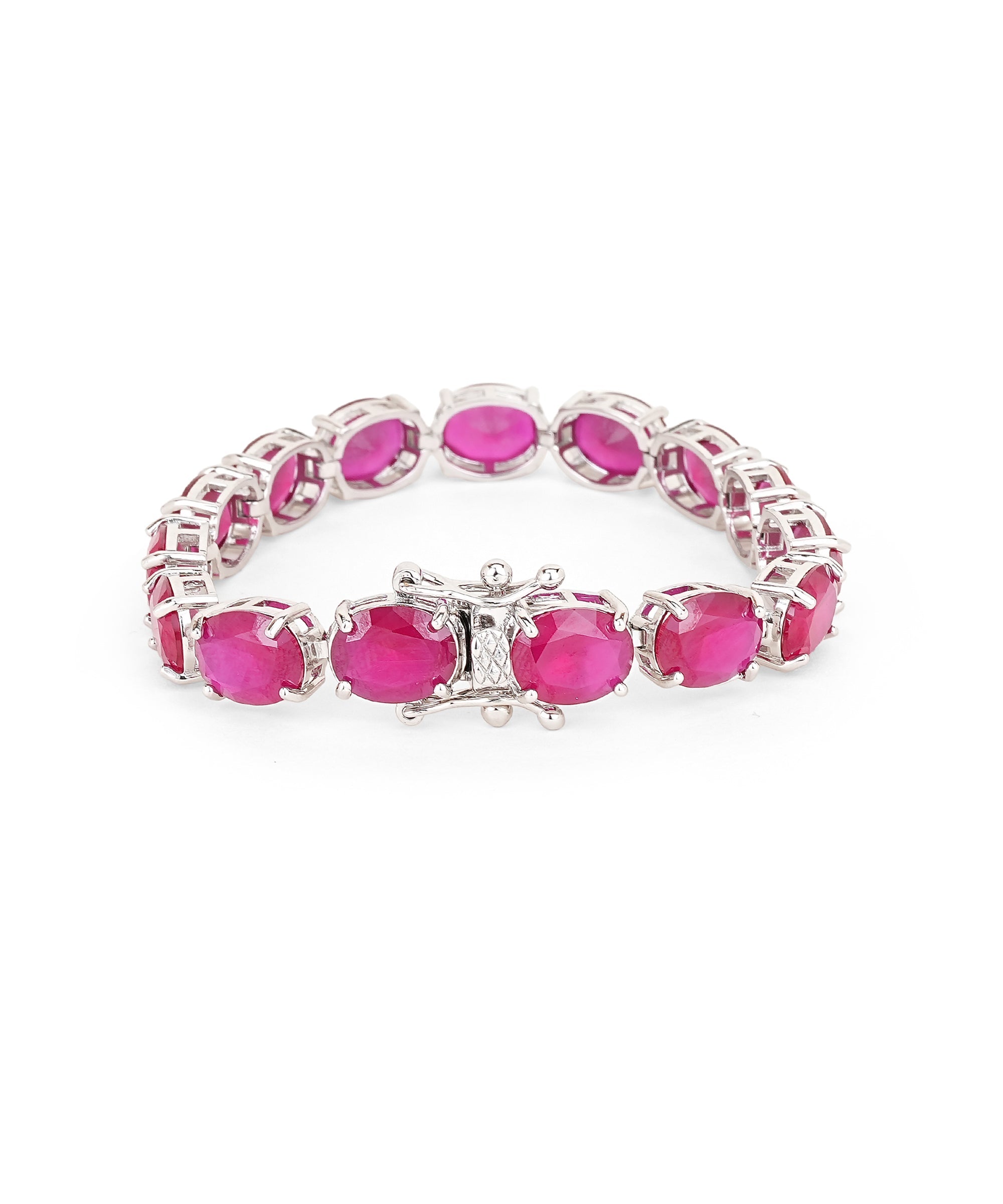 Damani Jewels Ruby Oval Stone Tennis Bracelet for Women | Silver-Tone Designer Statement Bracelet
