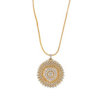 A stunning gold-plated round pendant set designed with premium CZ stones.