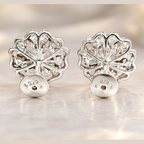 Back view of 925 sterling silver floral filigree stud earrings with 925 stamp