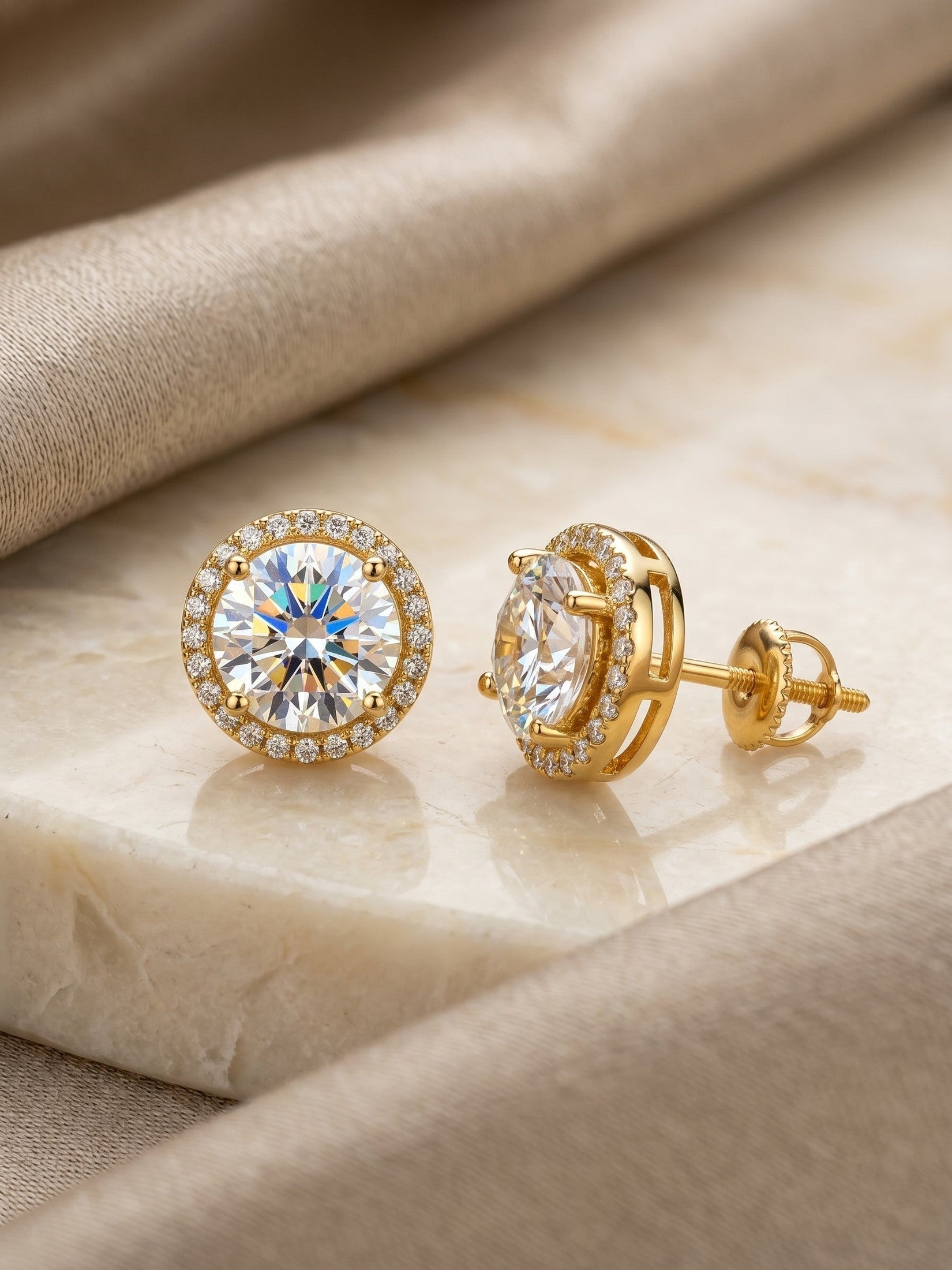 Elegant Gold-Tone Halo Stud Earrings with Round Cut Crystal