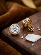 Elegant Gold-Tone Halo Stud Earrings with Round Cut Crystal