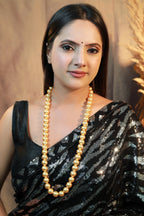 “Swarovski golden pearl beaded mala necklace for women.”