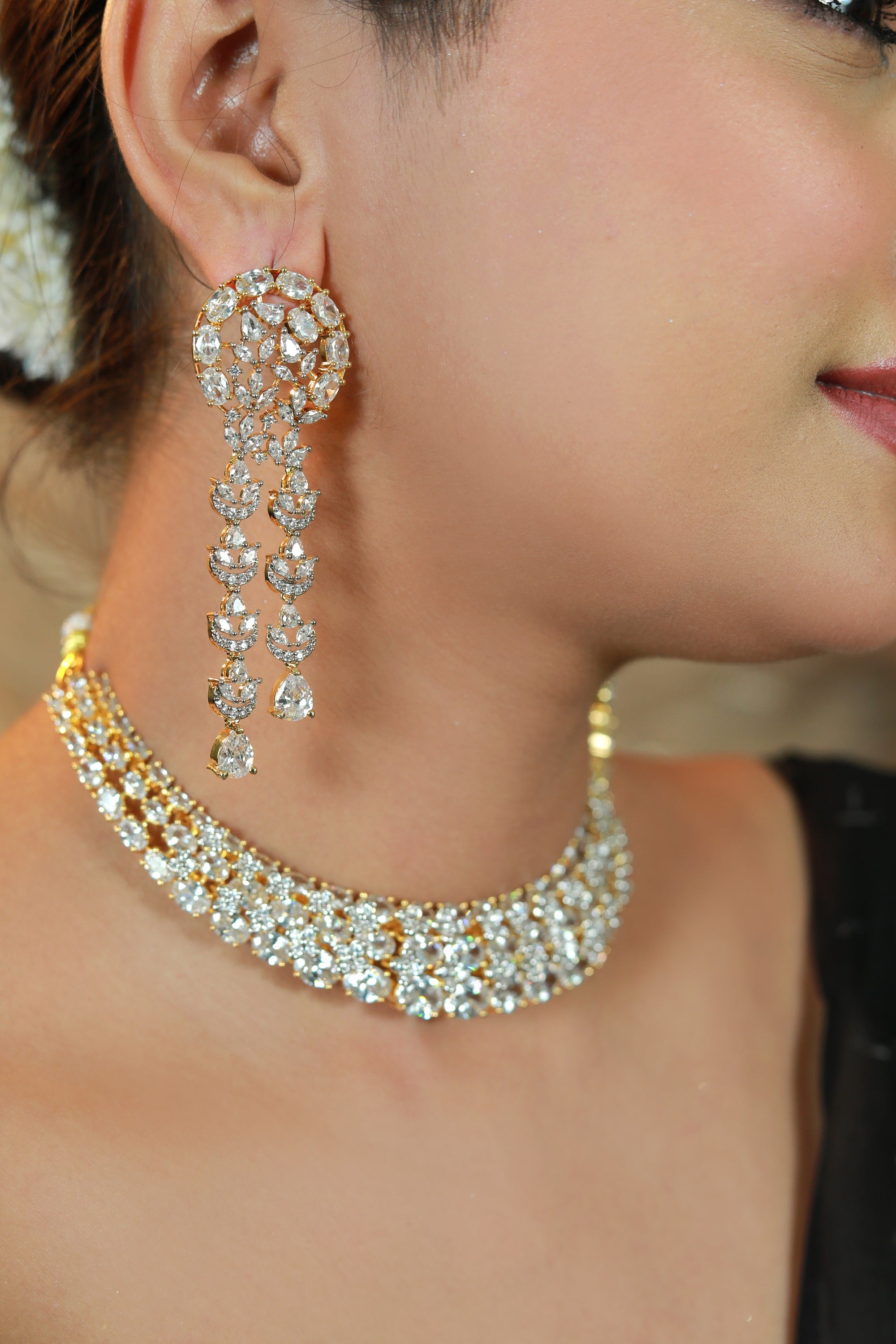 Luxury wedding choker set with American diamond stones – Damani Jewels party wear jewellery for women