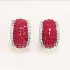 Swarovski Style Ruby Red Crystal Hoop Earrings for Women | Luxury Silver Finish Party Wear Earrings