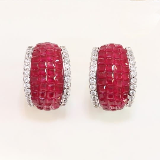 Swarovski Style Ruby Red Crystal Hoop Earrings for Women | Luxury Silver Finish Party Wear Earrings