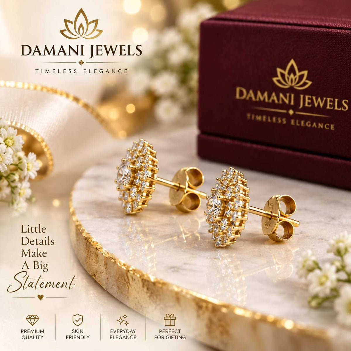 Gold-Tone Sunburst Crystal Stud Earrings | Damani Jewels