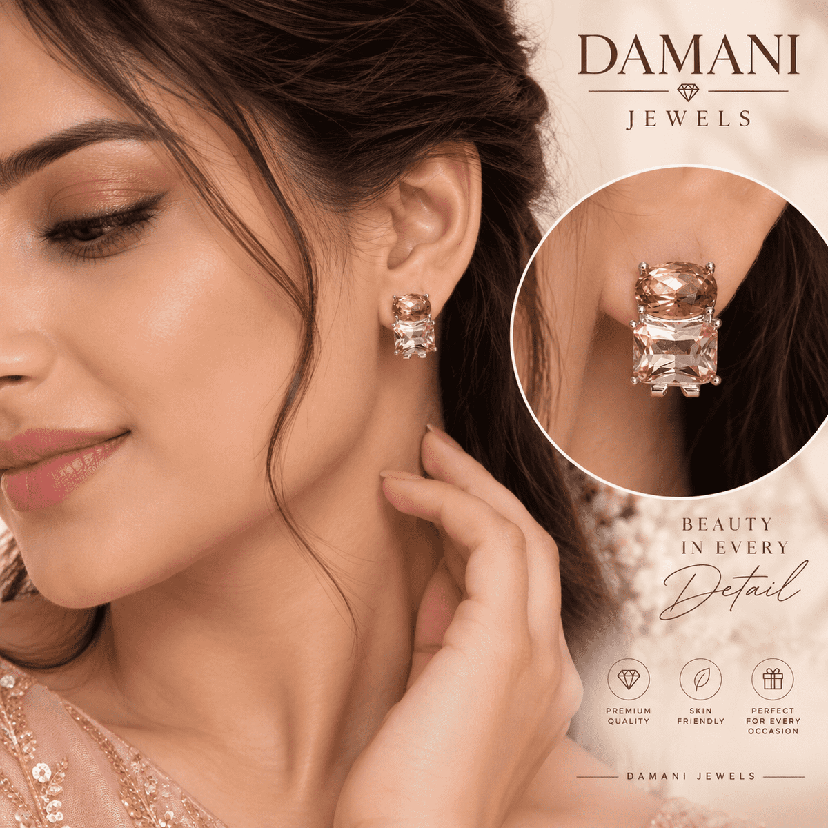 Peach & Pink Crystal Statement Earrings | Damani Jewels