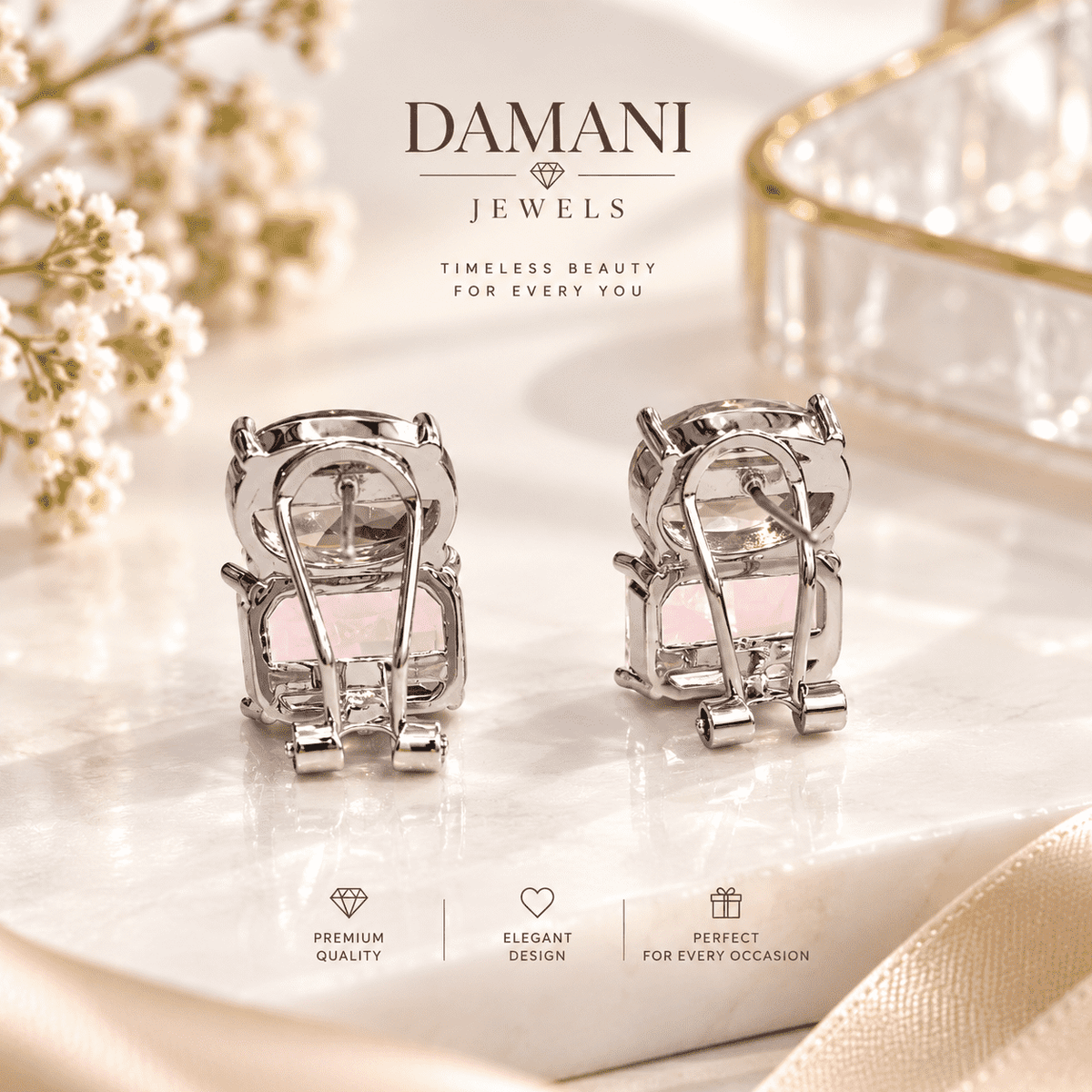 Peach & Pink Crystal Statement Earrings | Damani Jewels