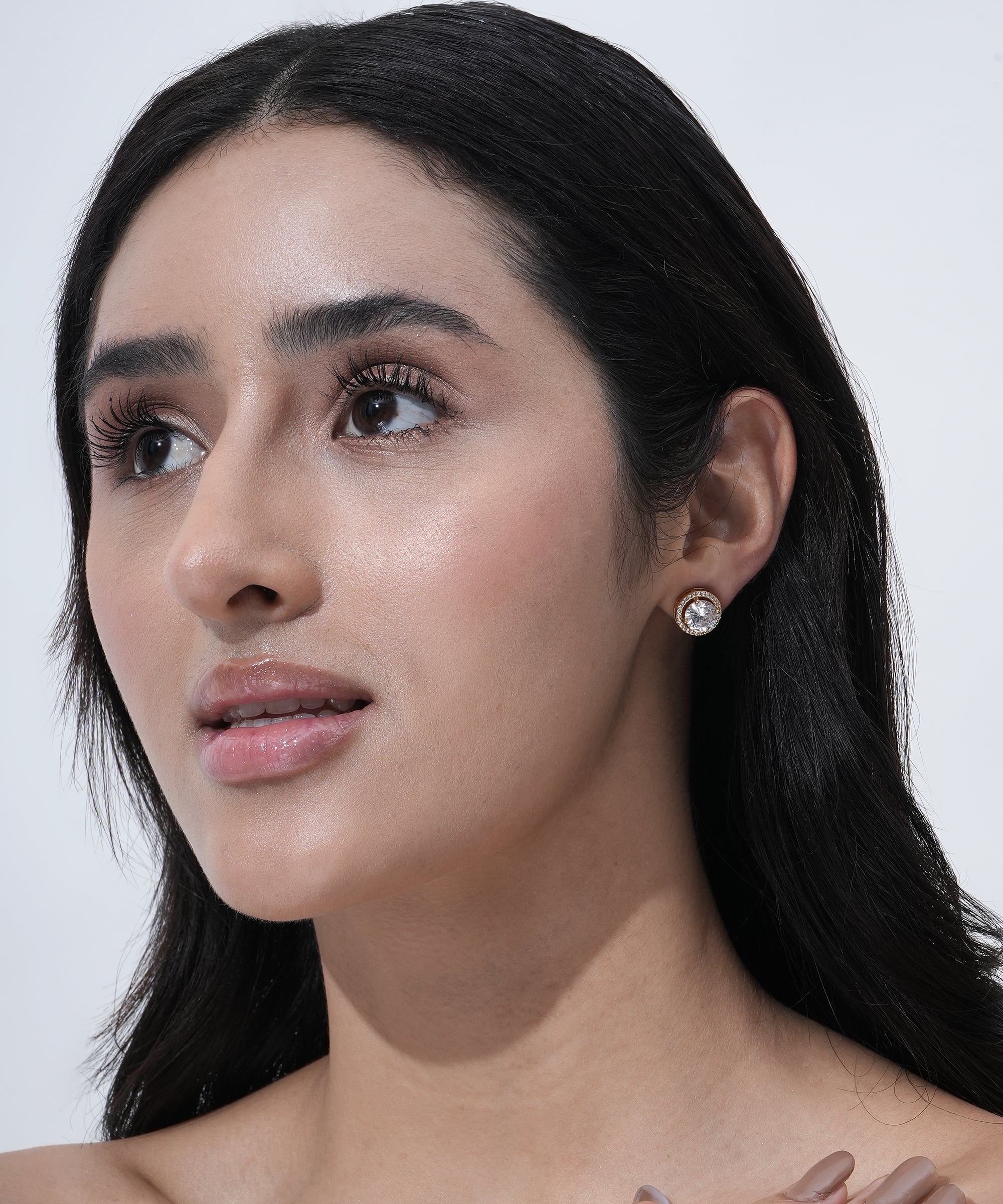 Elegant Gold-Tone Halo Stud Earrings with Round Cut Crystal