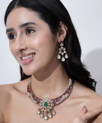 Damani Jewels ruby green American diamond choker necklace set