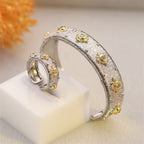 Damani Jewels Dual Tone Designer Open Cuff Bracelet & Adjustable Ring Set for Women | Crystal Statement Jewelry